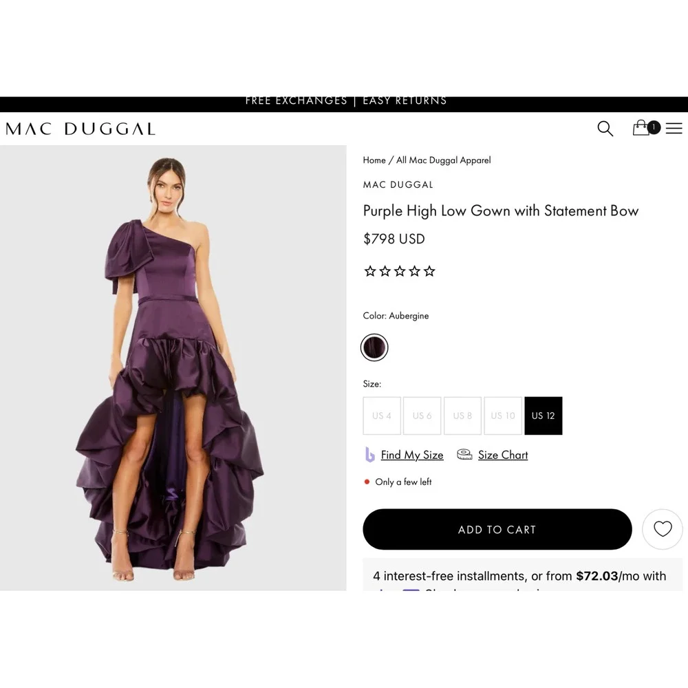 NWD Mac Duggal‎ [  6 ] 20702 High Low Gown with Statement Bow Aubergine S1888 - Picture 2 of 16